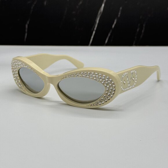 NEW VALENTINO VLS-178E IVORY WITH CRYSTAL SILVER OVAL SUNGLASSES VALENTINO main image 10